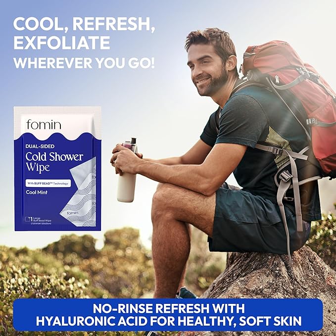 FOMIN Travel Cold Shower Wipes - 10 Pack - No Rinse XL Bathing Wipes with Vitamin E - Fragrance-Free Full Body Wipe for Adults - Individually Wrapped Waterless Bath Wipe for Hygiene, Camping, & Gym