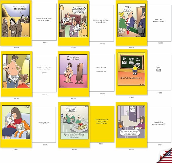 NobleWorks - 36 Assorted Set Funny Mixed Occasions Cards Bulk Box w/Envelopes, Humor Birthday Get Well Friendship (36 Designs, 1 Each) - Whyatt's Wide Variety AC9382XXG-B1x36