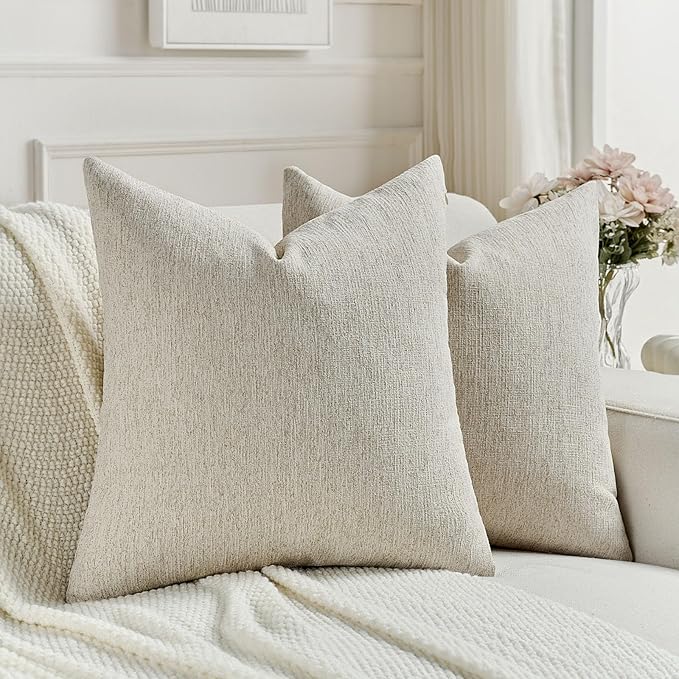 FUTEI Natural Linen Chenille Decorative Throw Pillow Covers 24x24 Inch Set of 2,Soft Cozy Faux Linen Textured European Pillow Shams,Farmhouse Home Decor for Couch Living Room