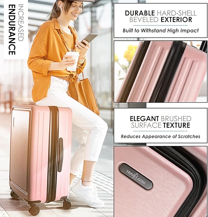 Hard Shell Luggage Sets with Spinner Wheels 4 Piece, Expandable Large Suitcases with TSA Lock, Travel Large Suitcase Set, Pink Luggage Set