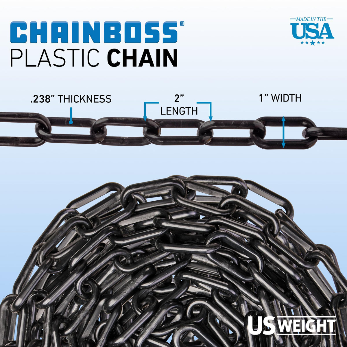 US Weight Security Chain with Plastic Chain Links Enhanced with SunShield UV-Resistant Technology, Made in the USA