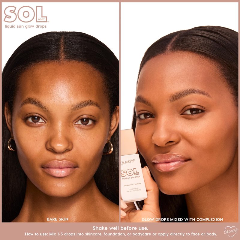 ColourPop Sol Liquid Sun Glow Drops - Buildable Face & Body Bronzer Drops - Glowy Summer Makeup Enriched with Niacinamide & Peptides for Radiant, Healthy-Looking Skin (1.11 oz)