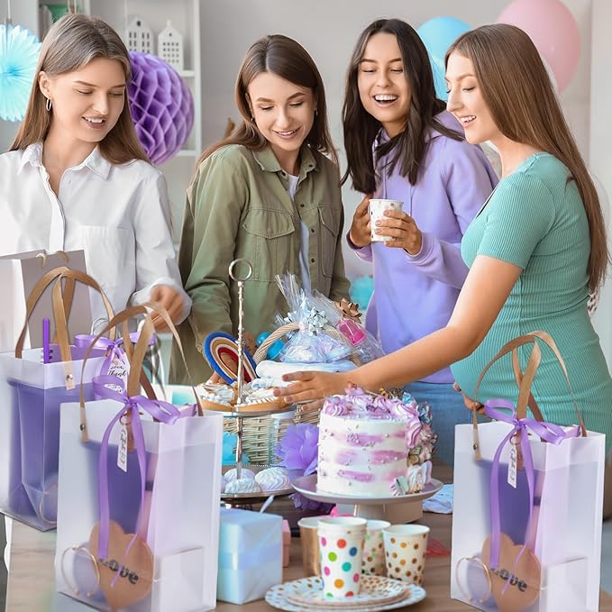 56Pcs Baby Shower Prizes for Game Winners Baby Shower Favors Gifts including Plastic Tumbler Notebook Scented Candles Ballpoint Pen Mirrors with Hair Brushes Bracelet Gift Bag (Purple)