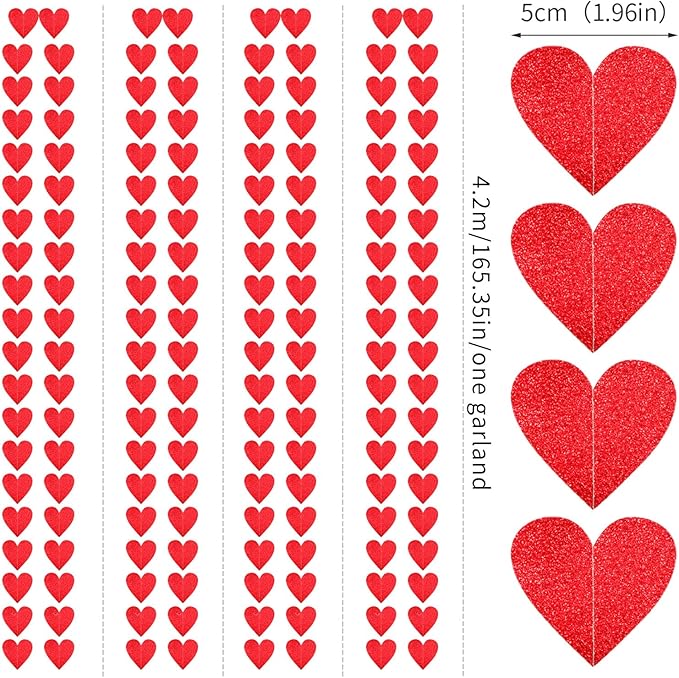 Red Heart Romantic Party-Decorations Garland - 62FT Glitter Special Night Galentines Hanging Streamers Banner,Valentines Girl Wedding Anniversary Baby Bridal Shower Birthday Decor Supplies Hugtmr