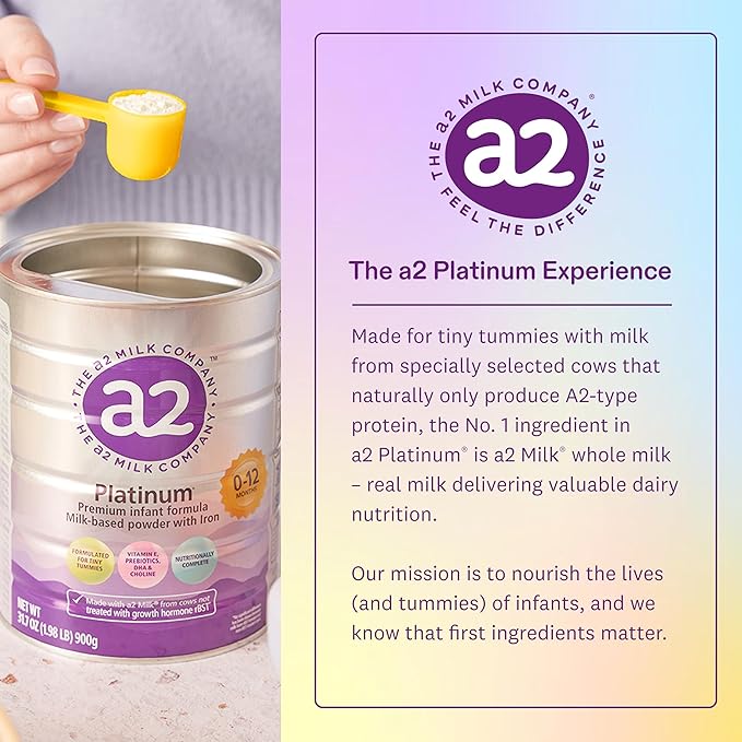 a2 Platinum® Premium Infant Formula for Babies Ages 0-12 Months, Whole Milk Powder-Based Formula with Iron, Nutritionally Complete, Made with Pure and Natural a2 Milk®, 31.7- oz Can