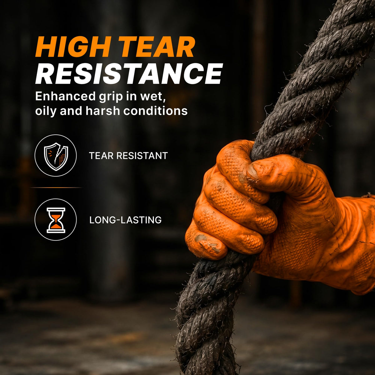 TitanFlex Heavy Duty Industrial Orange Nitrile Gloves, 8-mil, Gloves Disposable Latex Free with Raised Diamond Texture Grip, Powder Free, Rubber Glove, Mechanic Gloves,100-ct Box (XL)