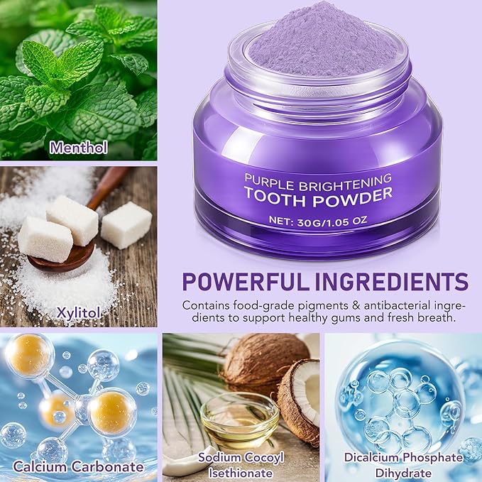 Teeth Whitening Powder - Enamel-Safe Brightening Powder for Stains - Helps Remove Coffee, Tea, Wine & Tobacco Stains - Gentle for Sensitive Teeth