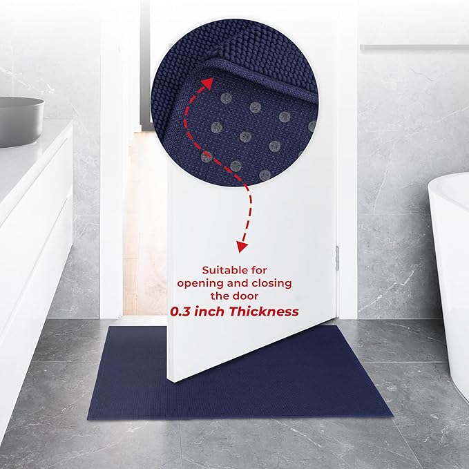 American Soft Linen Bath Rug, 17 in 24 in 100% Cotton Bath Mats Rugs for Bathroom, Slip Reducer Washable Shaggy Form Area Rugs, Navy Blue Bath Rug