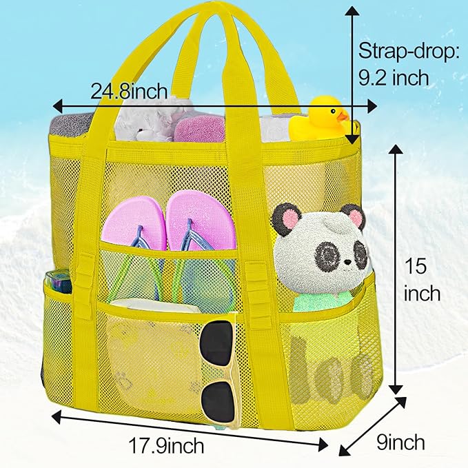 Mesh Beach Bags for Family - Women Beach Tote Bag for Toys, Towels, Travel Vacation Cruise Essentials