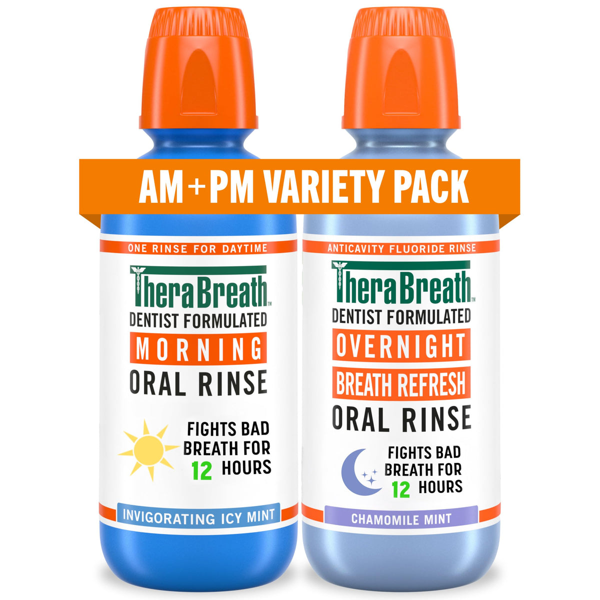 TheraBreath AM + PM Mouthwash Bundle, Morning & Overnight Rinses, 16 fl oz (2-Pack)