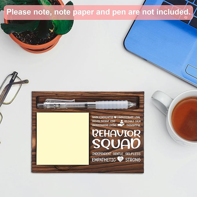 Behavior Squad Appreciation Gifts, Thank You Gift for Behavior Squad, Office Coworkers Staff Appreciation Gifts, Sticky Note Holder Wooden Notepad & Pen Holder 6.5" x 4.7" - FTA261