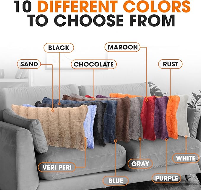 Cheer Collection Faux Fur Throw Pillows - Decorative Pillows for Couch, Bed Throw Pillows, Sand Accent Pillows for Bedroom or Living Room Aesthetic, Set of 2 Furry Throw Pillows, 12" x 20"