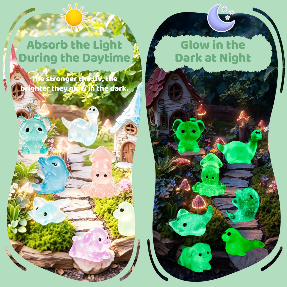 Gucoqe 400PCS Mini Resin Animals, 100+ Styles Glow in the Dark Tiny Animal Figurines Bulk for Fairy Garden, Aquarium, Micro Landscape and DIY Craft Decor