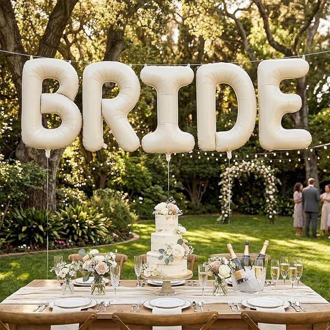 Biapian 40 Inch BRIDE Letter Balloons, Big Cream BRIDE Foil Balloons, 5 Pcs Giant Foil Large Aluminum Balloon Helium for Wedding Bridal Shower Anniversary Engagement Bachelorette Party Decoration
