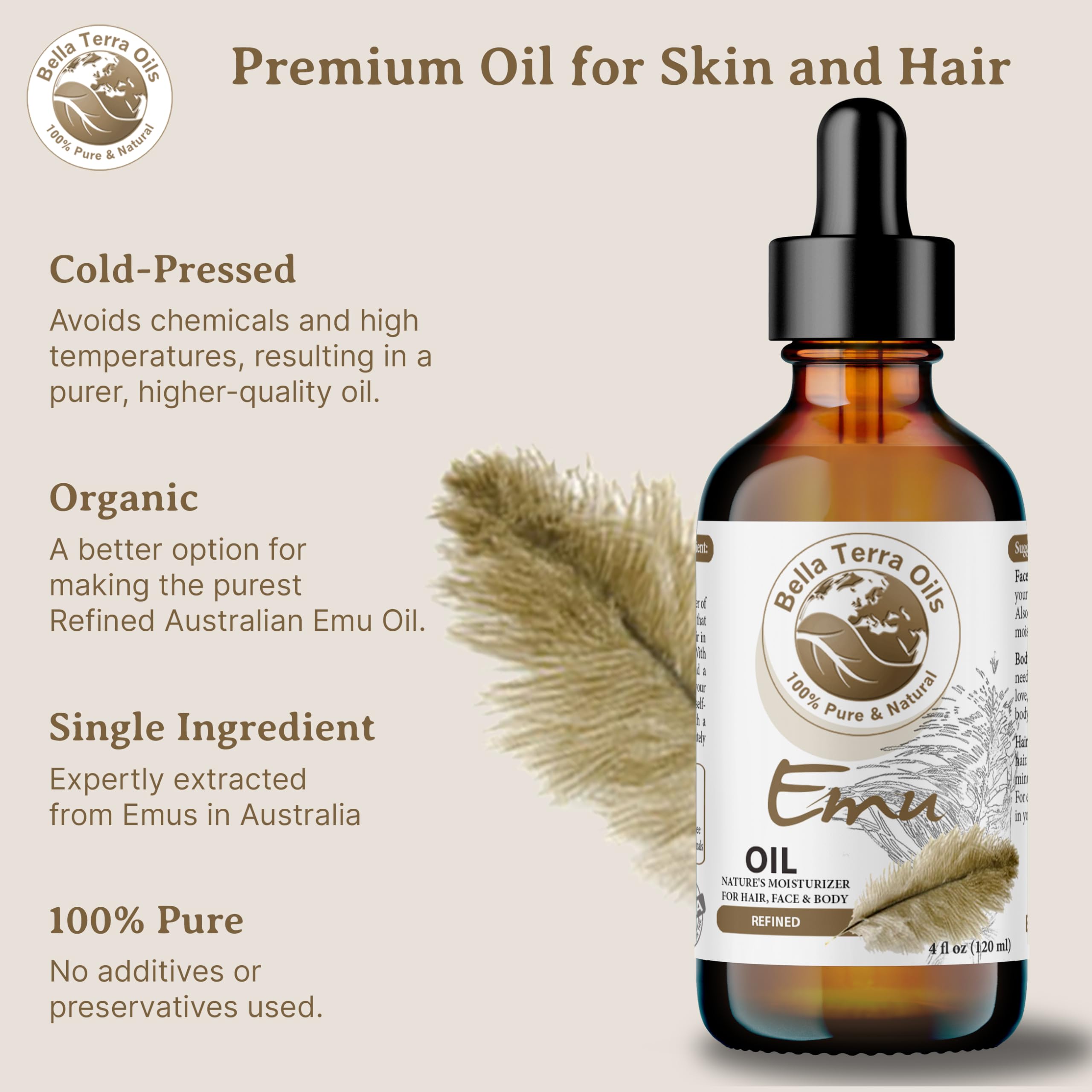 Bella Terra Oils - Emu Oil 16oz - The Ultimate Australian Emu Elixir, Packed with Essential Fatty Acids, Timeless Beauty's Secret Ingredient