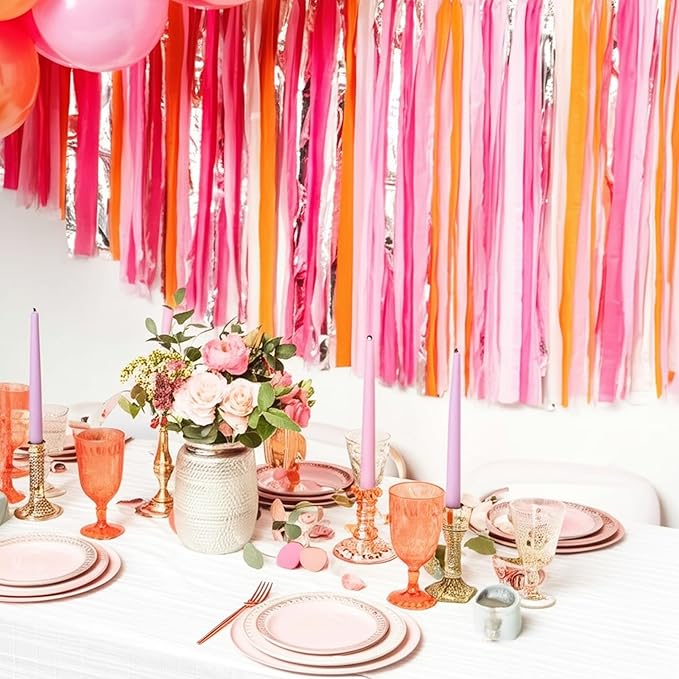 PapaKit 5ft Extra Large Sunset Sorbet Streamer Fringe Backdrop | Ready to Hang | String-Hanging Damage-Free Photo Booth Background for Summer Party, Bridal Shower, Birthday