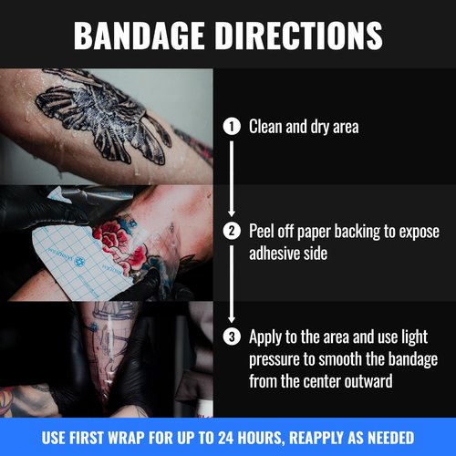 Saniderm Original Tattoo Aftercare Bandage (25 Sheets, 8 in x 10 in) – Convenient, Faster Tattoo Healing and Protection – Sterile, Waterproof, and Latex-Free Tattoo Aftercare Wrap – Gloss Finish