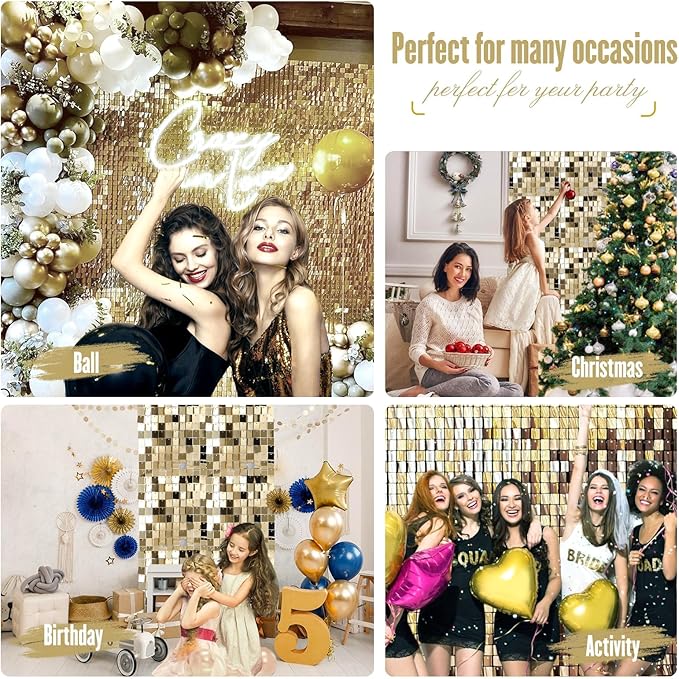 Shimmer Sequin Wall Backdrop Panels, 12pcs DIY Party Decor for Wedding, Birthday, Graduation, Anniversary, Engagement, Holiday & Home Decoration (Champagne Gold)