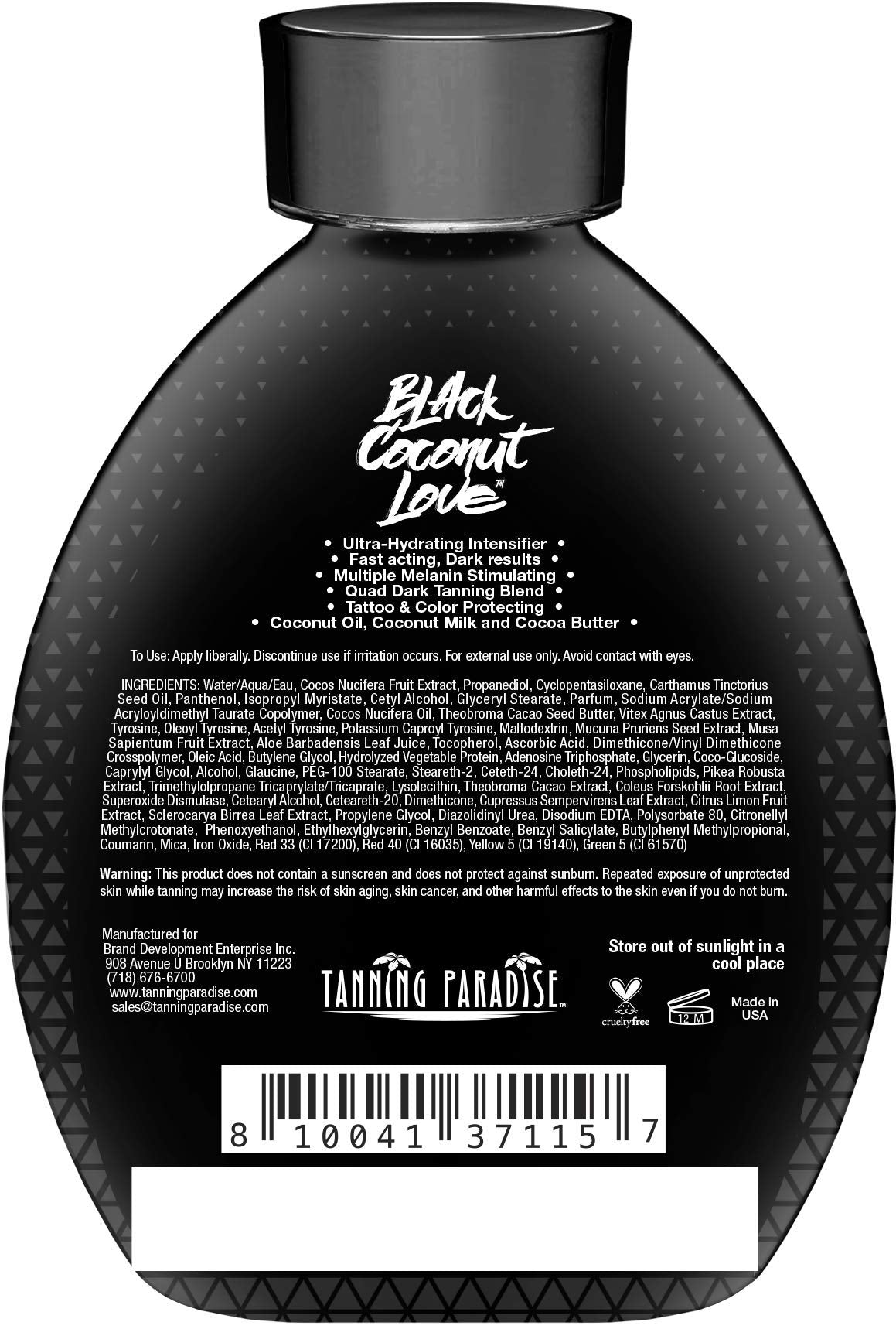 Tanning Paradise Aloe Black Lotion – Anti-Aging Matte Black Bronzer, Anti-Orange, Tattoo & Color Fade Protection, Deep Hydration, Matte Blackest Bronzer, Aloe Vera 13.5 oz
