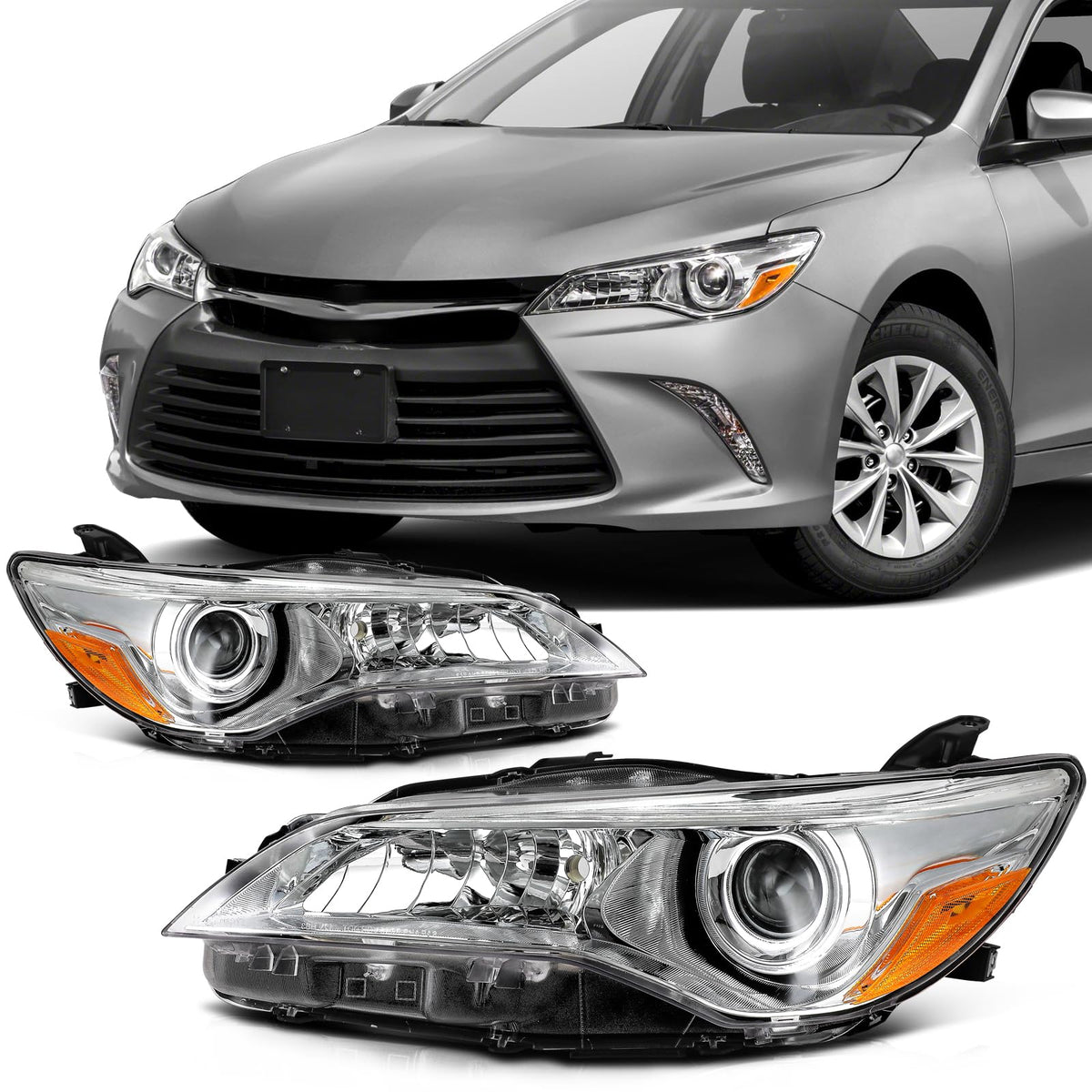 SCITOO Headlight Assembly Fits For 2015-2017 for Toyota Camry Headlamp Driver and Passenger Side