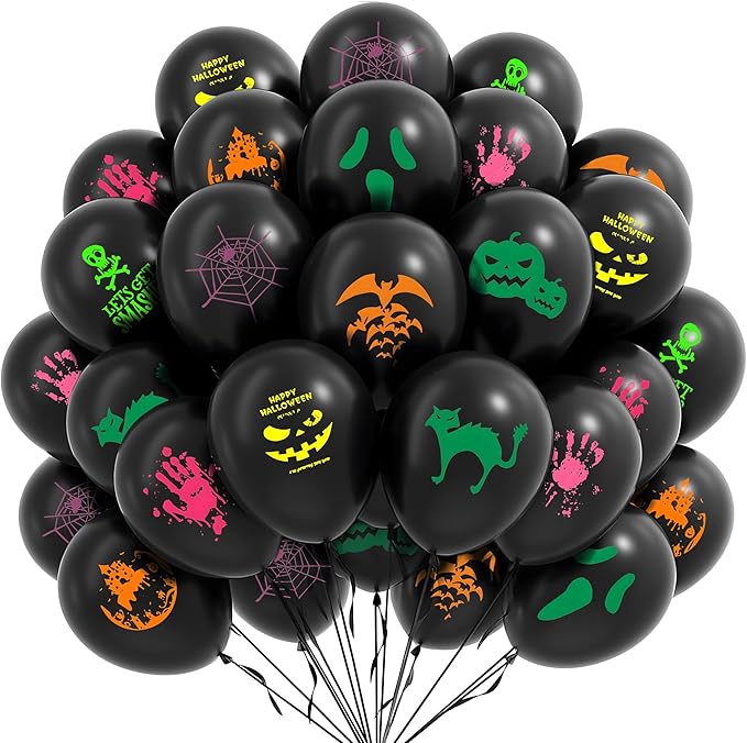 KatchOn, Black Halloween Balloons - 12 inch Pack of 72 | Black Balloon For Spooky Halloween Decorations Indoor | Latex Balloons for Horror Birthday Decoration | Day of the Dead Decorations