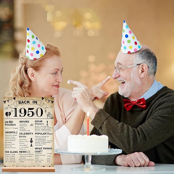 DARUNAXY 76th Birthday Party Decorations, Vintage Back in 1950 Poster Acrylic Sign with Stand 76 Year Old Party Supplies for Men& Women Vintage 1950 Table Decor 76th Anniversary Class Reunion Gifts