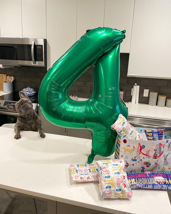 Green Number 4 Balloon 40 Inch, 4 Balloon Number, 4th Birthday Decorations, Green Party Supplies for Boys Girls