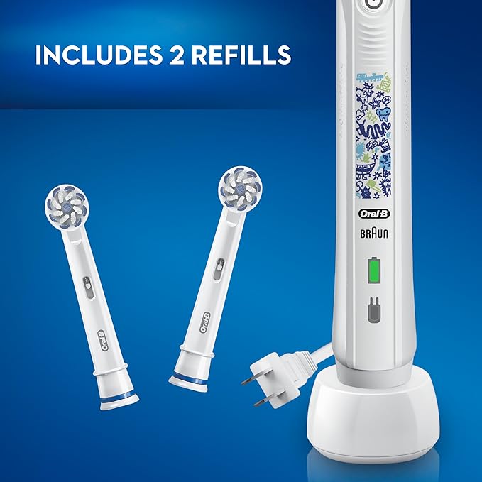 Oral-B Kids Electric Toothbrush with Coaching Pressure Sensor and Timer, Rechargeable Toothbrush with Brush Head, Sparkle & Shine