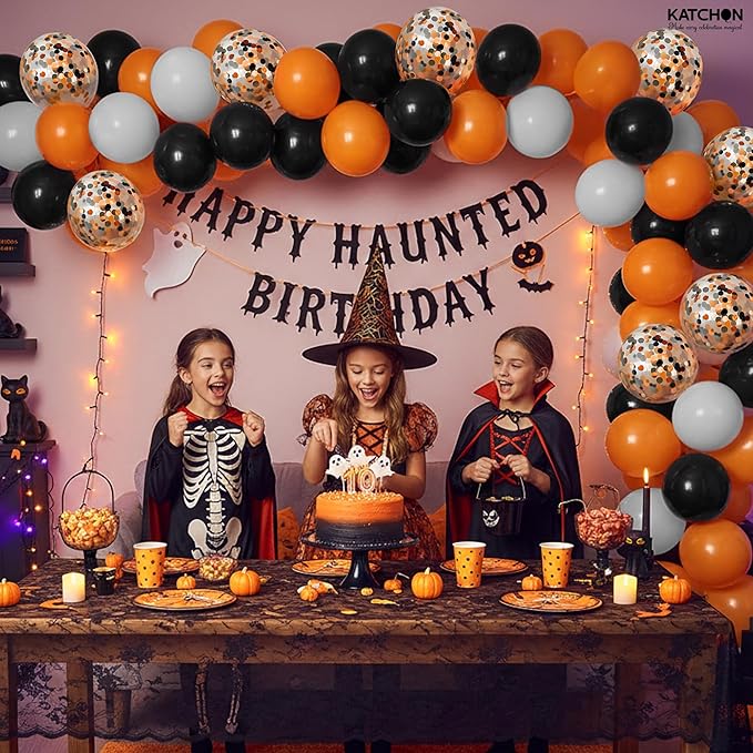 KatchOn, Halloween Balloons Arch Kit - Pack of 56 | Orange and Black Balloons for Halloween Decorations | Latex Balloon for Basketball Birthday Party Decorations | Orange and Black Party Decorations