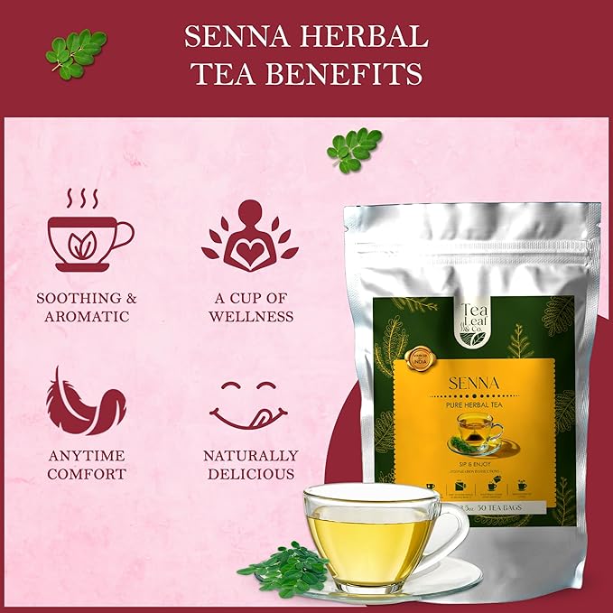 Tealeaf & Co. Senna Tea Blended with Fresh Herbs - Pure Herbal Tea Bags with Senna Leaves Extract - Flavored Herbal Blend - Low Caffeine - Gluten Free - 50 Teabags