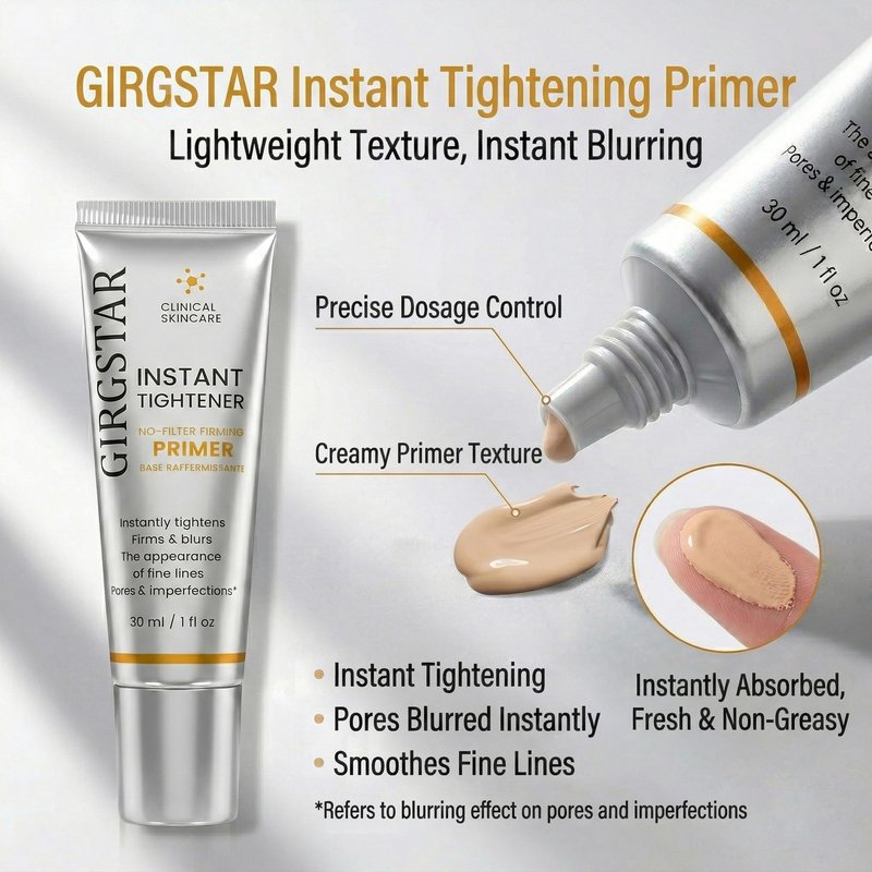 Girgstar Instant Face Blurring & Firming Primer for Face Before Makeup - Perfection Tightener Visibly Smooths the Look of Fine Lines, Wrinkles & Pores - Grips Makeup for Long Wear & Shine Control