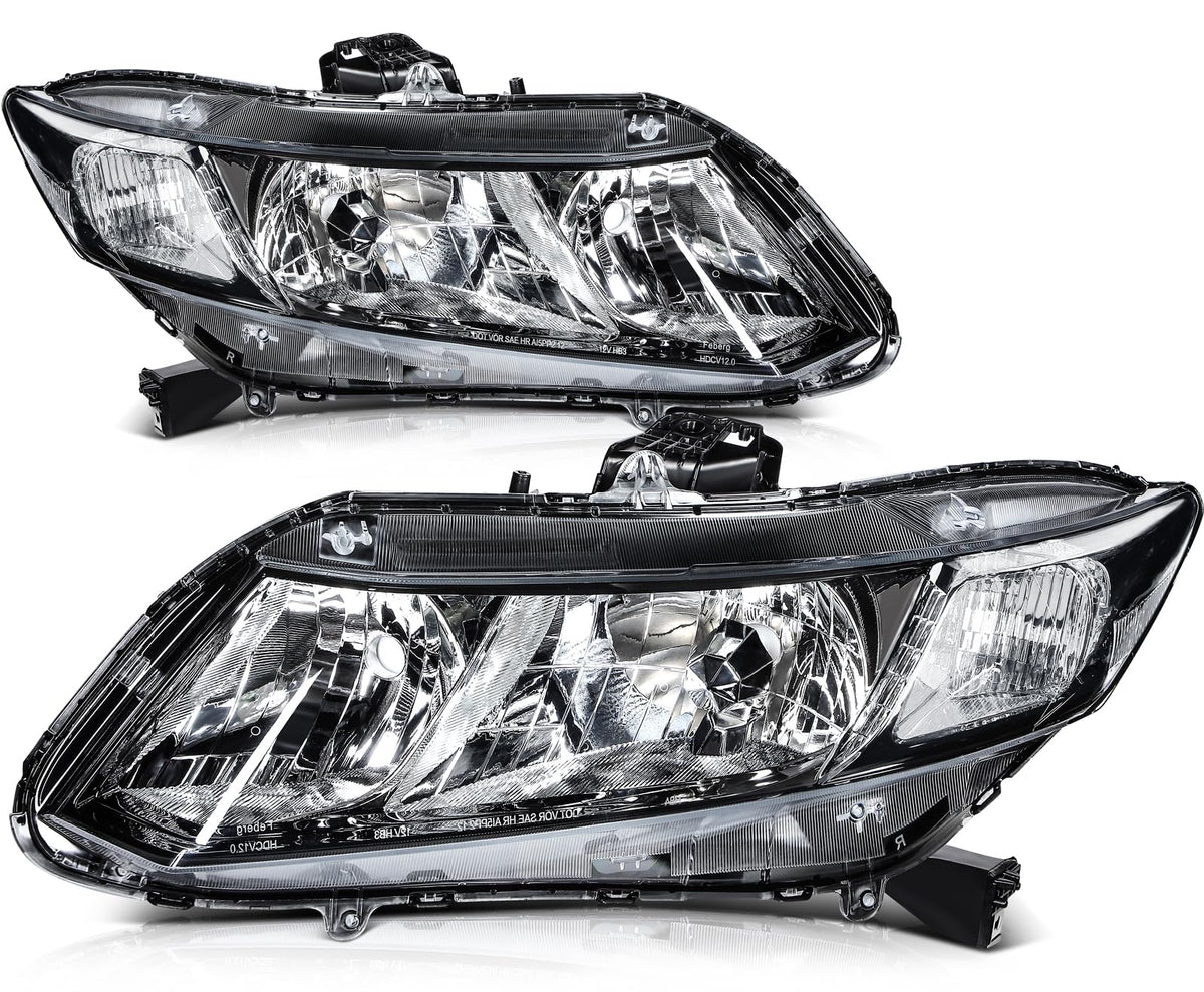 LSAILON Fit For Honda Civic 2012-2015 Headlight Assembly Clear Lens Black Housing Clear Reflector Driver and Passenger Side