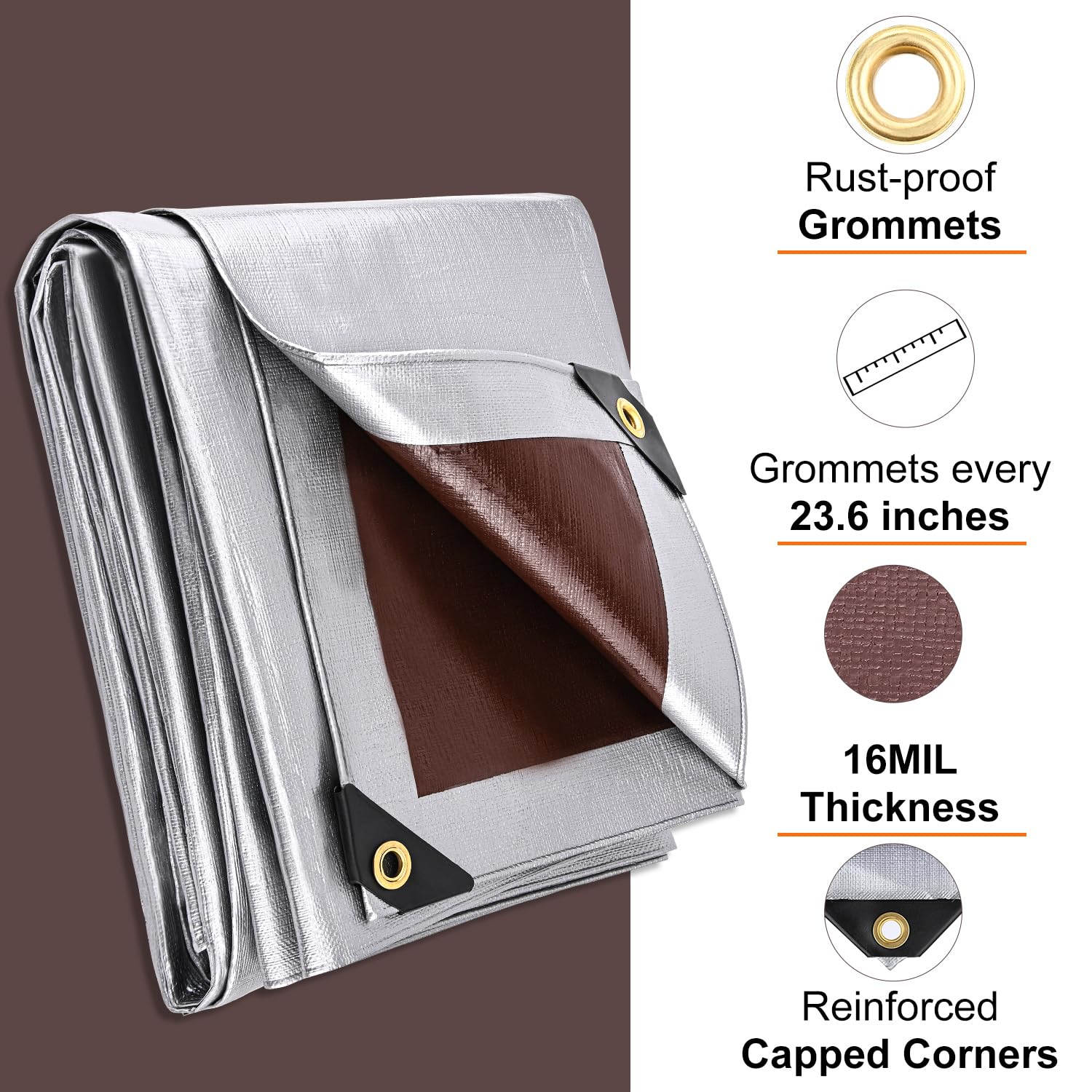 Patiobay Tarp 12x16FT, 16 Mil, Heavy Duty Waterproof Tarps with Grommets Every 23.6", 420D Thick Plastic Tarp, UV Resistant, Tear & Fade Resistant, Reinforced Edges for Outdoor Pool, Camp, Tent