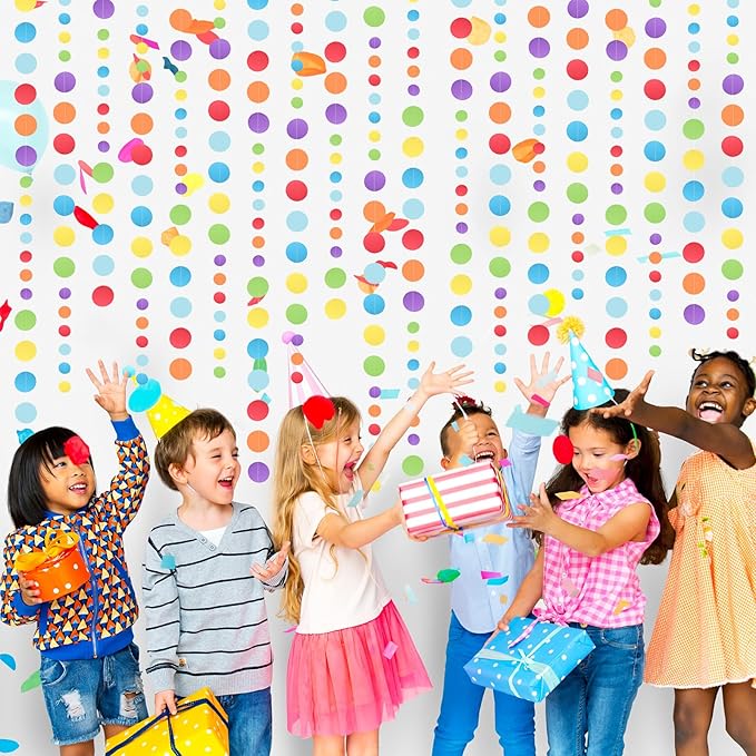 5 Pcs Colored Garland Glitter Colorful Circle Dots Garland, PLULON 65 Ft Hanging Paper Polka Dot Streamer Backdrop Banner for Party Decor Birthday Baby Shower Classroom Stitch Party Supplies