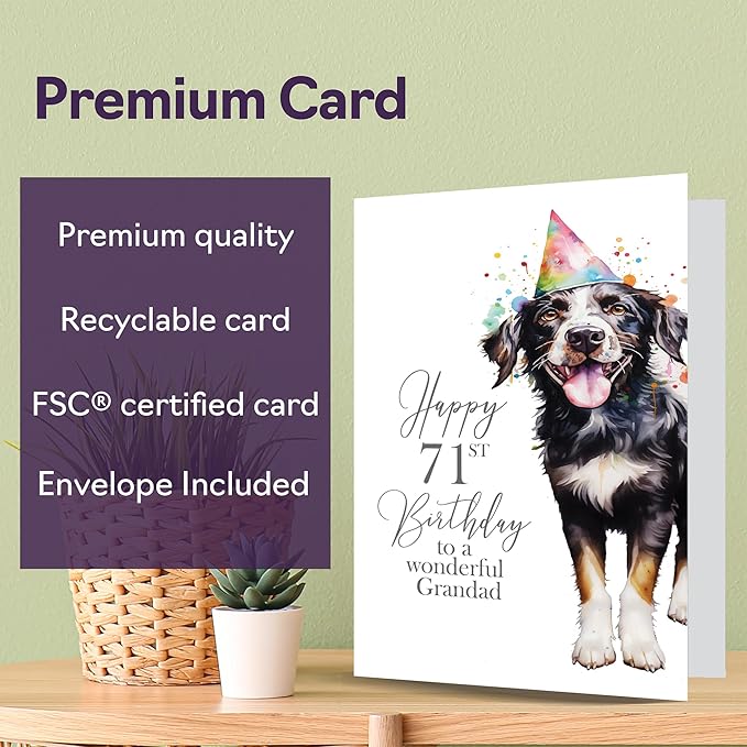 71st Birthday Cards for Grandpa - Party Dog - Happy Birthday Card for 71 Year Old Grandpa from Granddaughter Grandson, A5 Bday Man Men Him Greeting Cards Gift for Grandpa Birthday Gifts