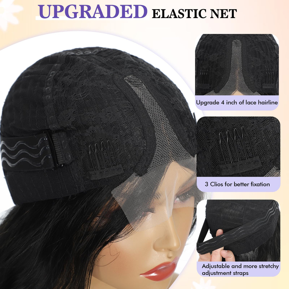 SCENTW Black Wig for Women Hand-Tied Lace Synthetic Lace Front Wig Long Wavy with 4x1 Lace Natural Hairline Middle Part Synthetic wig for Daily Party Beginners