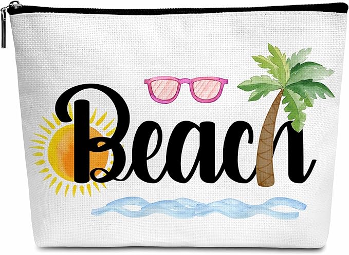 Summer Cosmetic Bag, Cruise Gift Makeup Bag with Zipper for Toiletry Bag Accessories, Beach Lover Gifts for Women Girls Birthday- B01