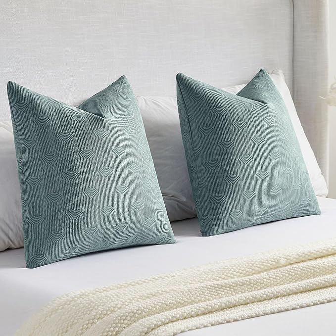 FUTEI Grey Blue Chenille Decorative Throw Pillow Covers 20x20 Inch Set of 2,Soft Cozy Striped Geometric Patterns Cushion Case,Modern Home Decor for Couch Bed Living Room