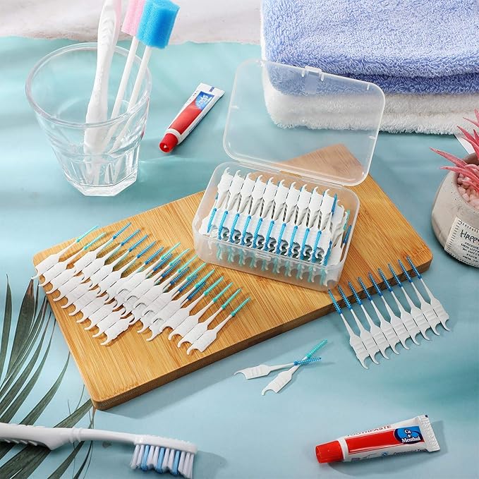 Patelai 200 Pcs Dual-Use Interdental Brushes Soft Silicone Dental Picks Toothpicks Between Teeth Brush, Tooth Flossing Brush for Cleaning Orthodontic Wire Toothbrush Clean Tool (Blue Green)