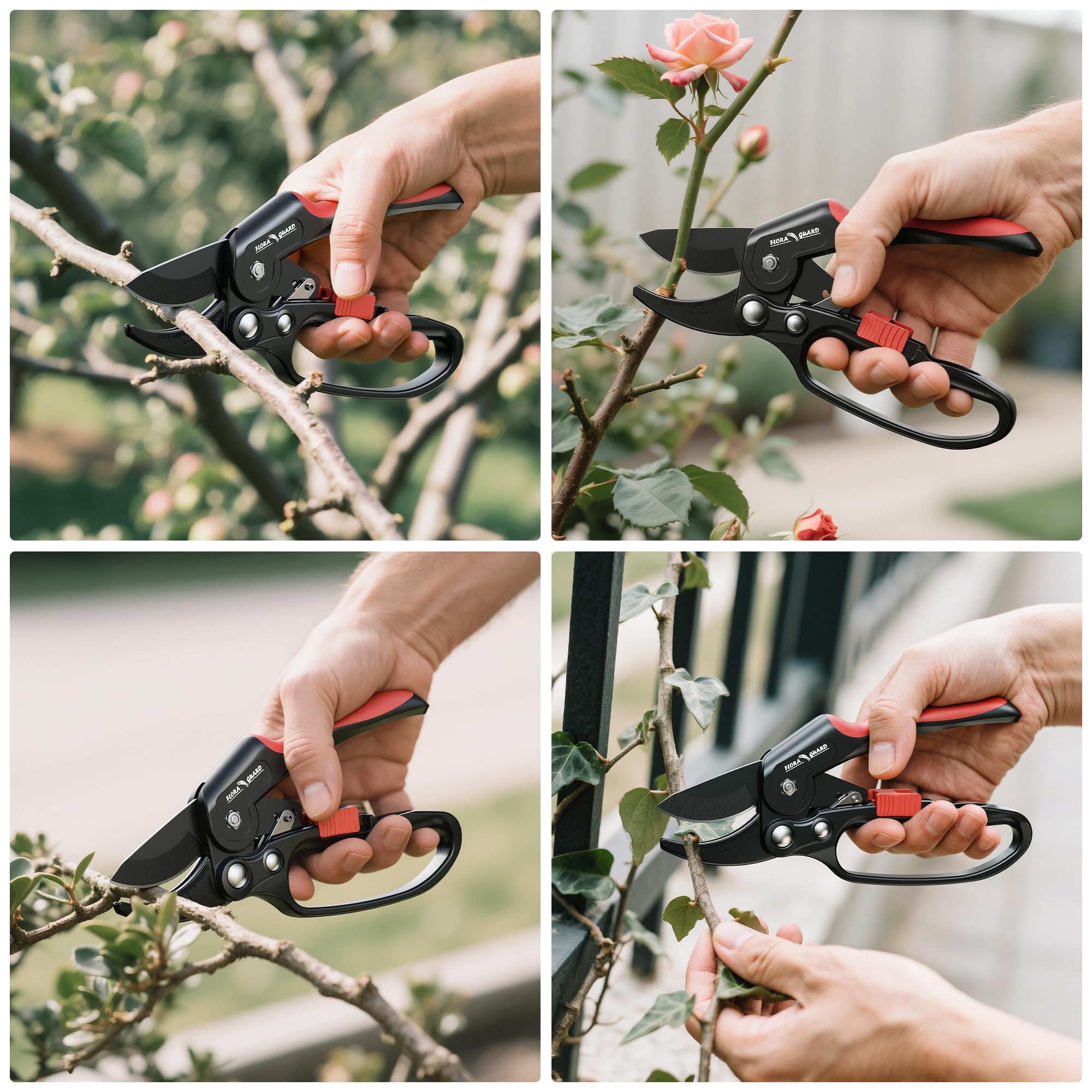 FLORA GUARD Ratchet Pruning Shears with SK5 Steel Blade, 3-Step Ratchet