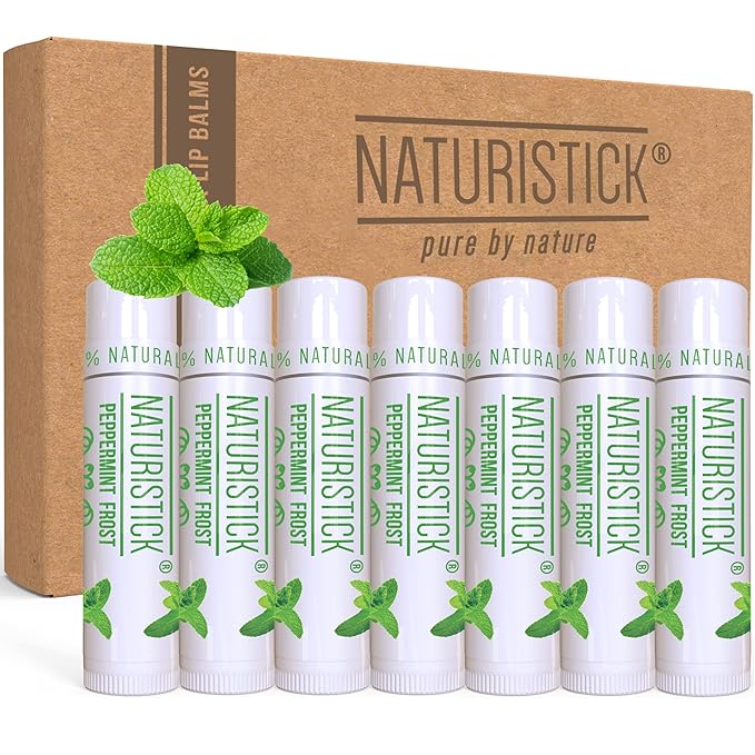 Naturistick Premium Beeswax Lip Balm for Dry, Chapped Lips | 100% Natural Lip Care | Coconut Oil, Shea Butter, Aloe Vera | Moisturizing, Chemical-Free Chapstick | 7 Pack Peppermint Scent | Made in USA