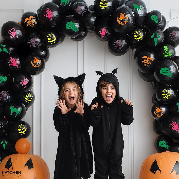 KatchOn, Black Halloween Balloons - 12 inch Pack of 72 | Black Balloon For Spooky Halloween Decorations Indoor | Latex Balloons for Horror Birthday Decoration | Day of the Dead Decorations