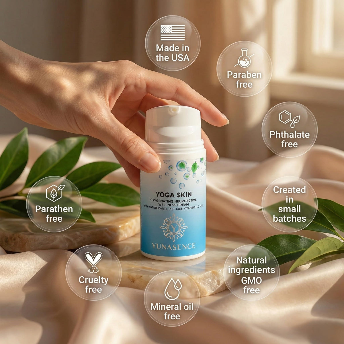 Yunasence YOGA SKIN Oxygenating Neuroactive Wellness Cream, with Antioxidants, Vitamins B. C. D. E. For Radiant, Smooth and Healthier - Looking Skin.