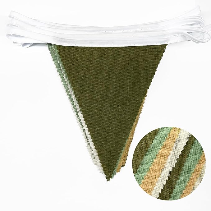 46Ft Camping Party Decorations Sage Green Brown Burlap Banner Triangle Pennant Flag Linen Bunting Garland Streamers for Jungle Safari Birthday Wedding Woodland Baby Shower Summer Party Decorations