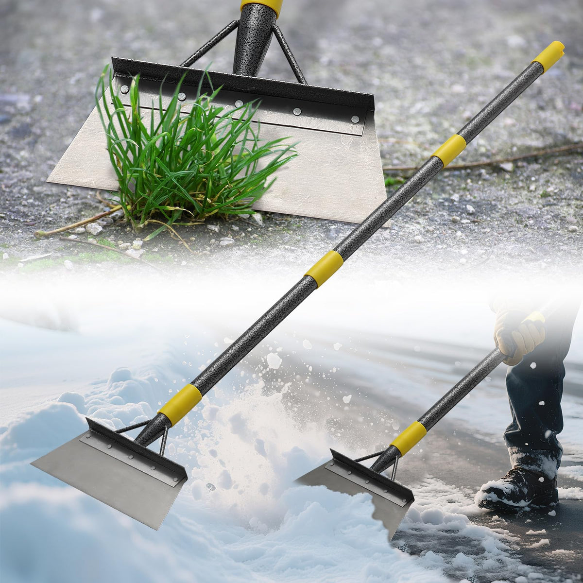 Floor Scraper Long Handle Heavy Duty, 60" Multifunctional Cleaning Shovel, Ice Scraper Stainless Steel Garden Tools Weed Scraper for Cleaning,Weeding,Scraping,Ice Remove,Landscaping,Yard