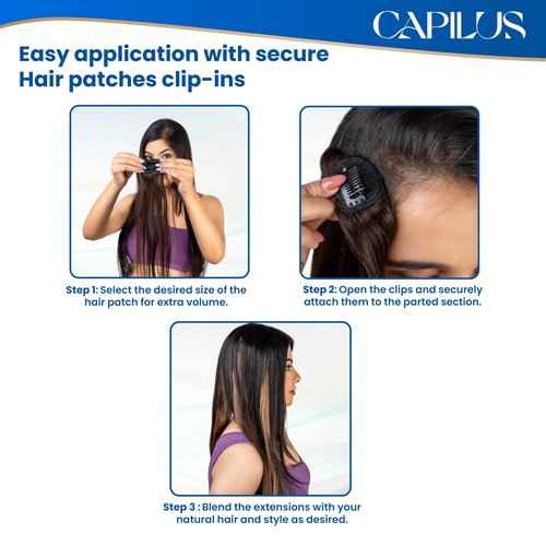 Capilus Invisible Hair Patch (Natural Brown, 12 Inch 1 Pack) | 100% Indian Human Hair Extensions for Women & Girls | Natural-Looking Volumizer | Undetectable, Durable & Non-Damaging Clip Mechanism