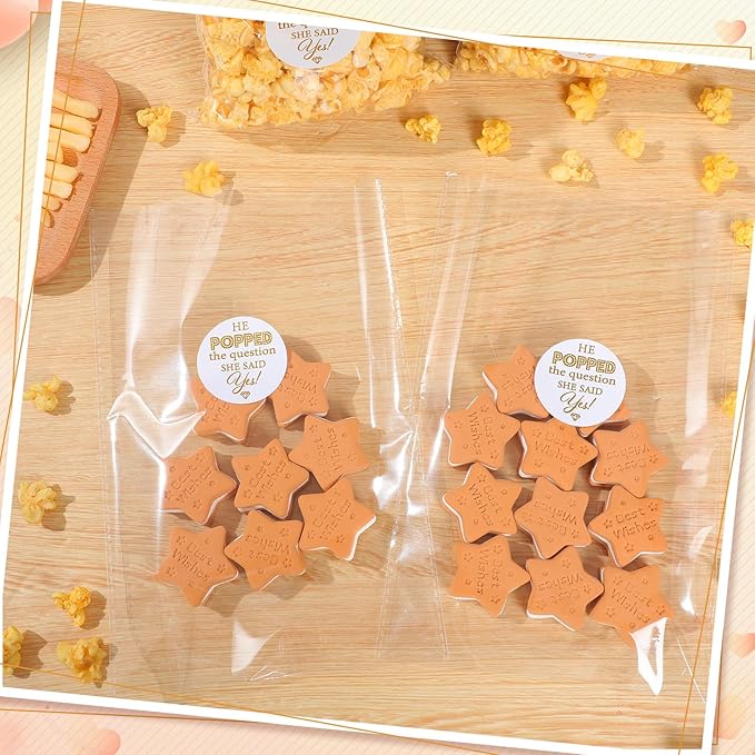 AIOMOB 50 Pack He Popped the Question Popcorn Bags Engagement Party Favors Decorations She Said Yes Sticker Clear Popcorn Favor Bags for Engagement Party Bridal Shower Wedding Supplies