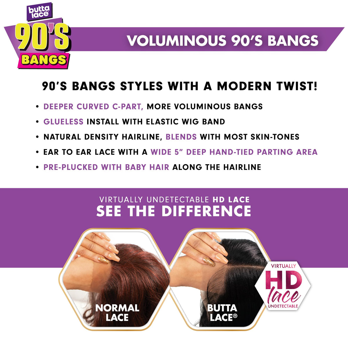 Sensationnel Butta Lace 90s Bangs Wig-Unit 907, 1 JETBLACK