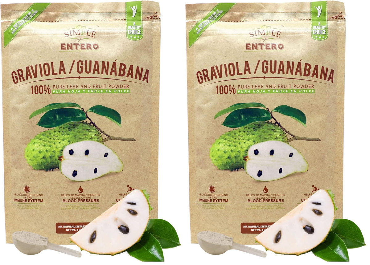 Simple y Entero Graviola/Guanabana, 100% Pure Leaf Powder, Helps You Boost Your Immune System, Vegan, 8 Oz, Bag (Pack of 2)