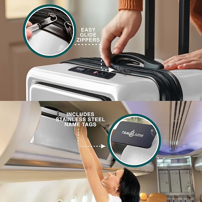 TRAVELARIM Luggage Sets 3 Piece, 20 Inch Carry on Luggage and 28 Inch Suitcases with Wheels Spinner, Durable Hard Shell Suitcase Set, Expandable Travel Suitcase, White